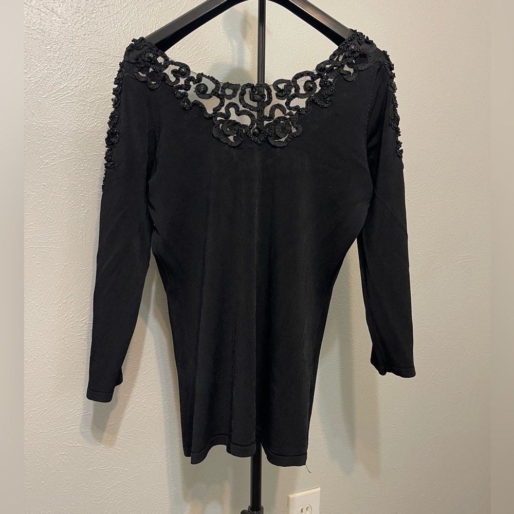 Camille La Vie Black Embellished 3/4 Sleeve Blouse